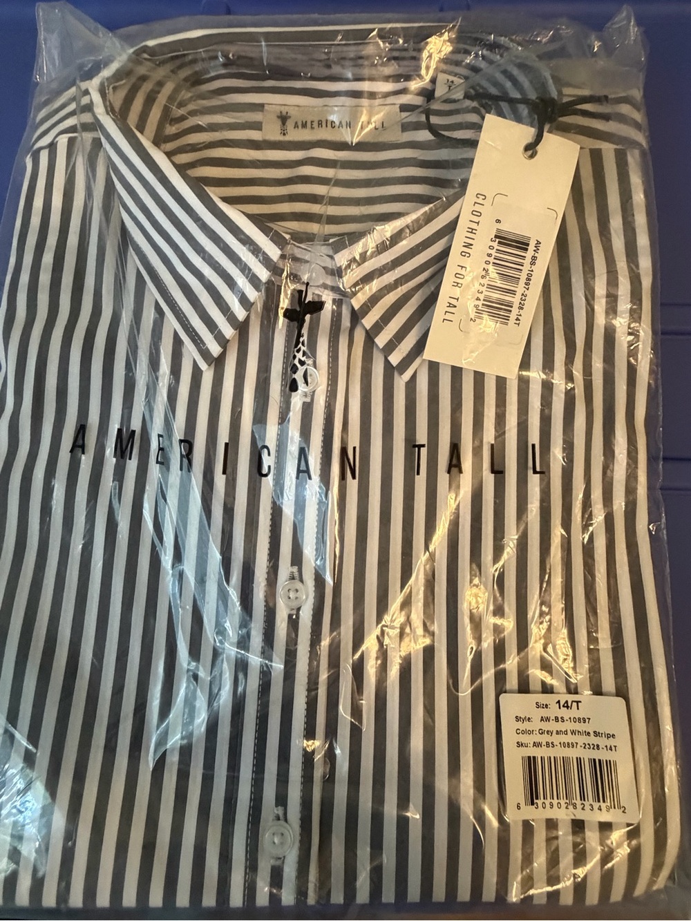 American Tall Grey and White Stripe Button-Down Shirt - Size 14 Tall